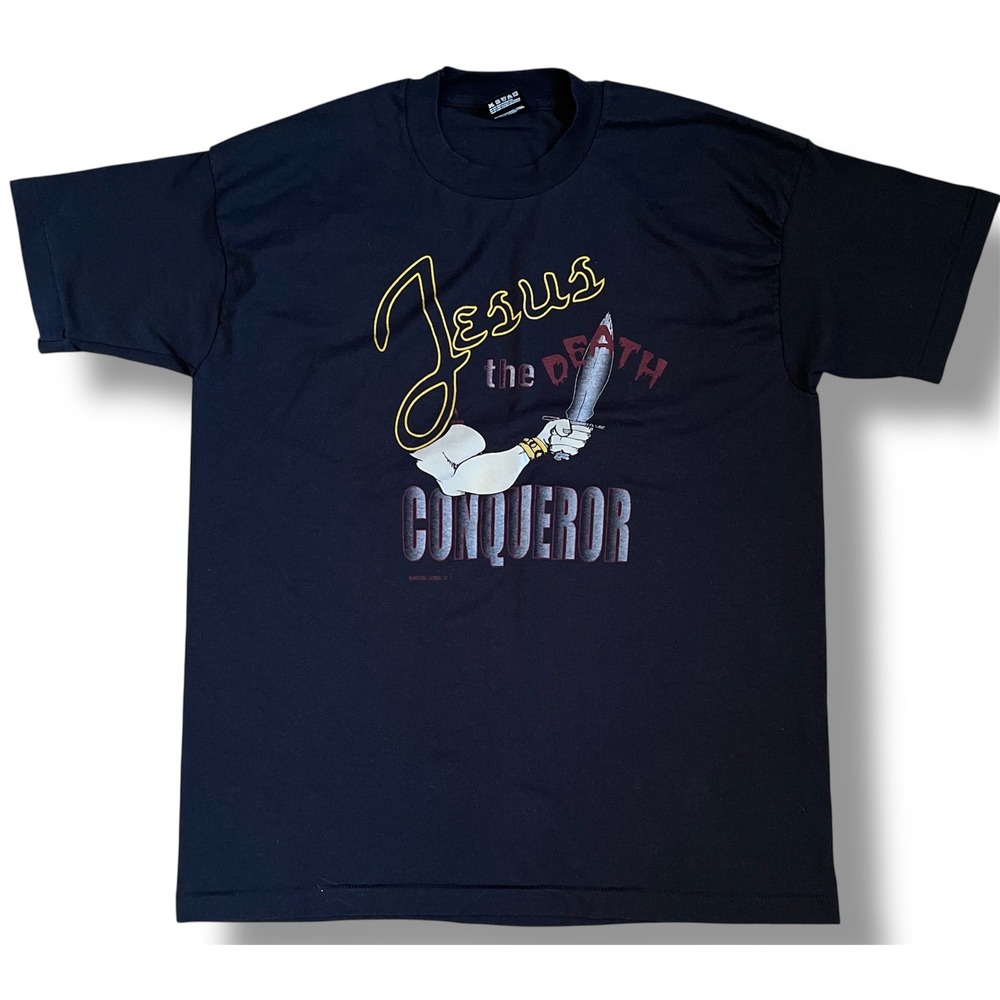Vintage 90s Jesus the Death Conqueror Shirt Fruit of the Loom Single Stitch XL